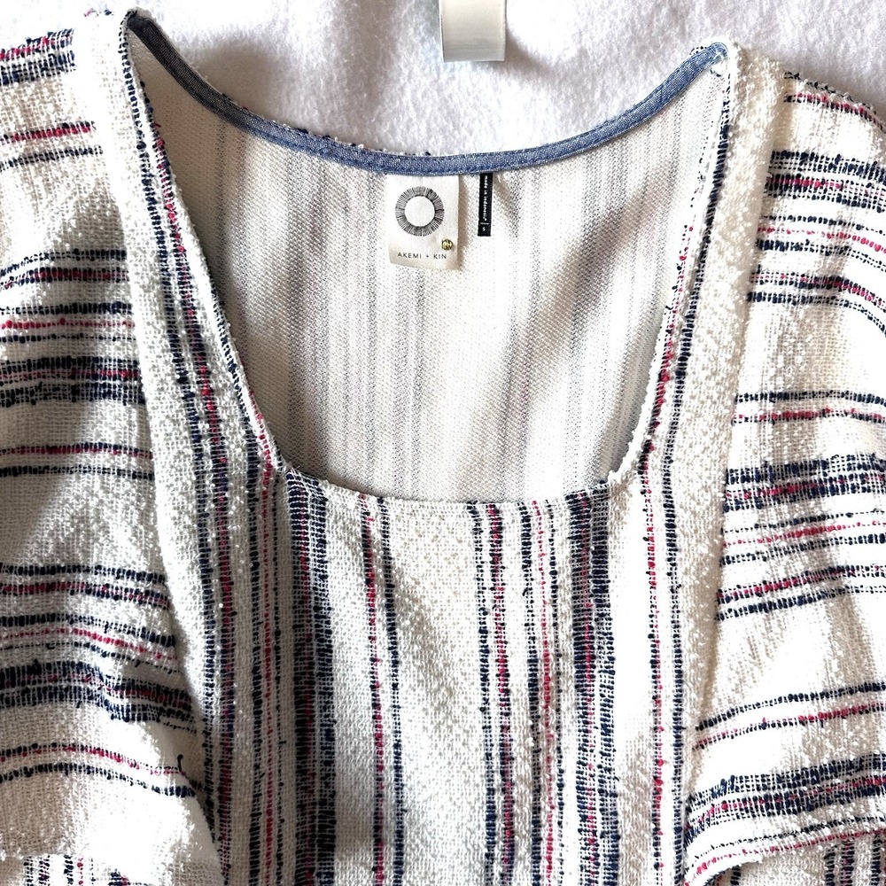 Akemi + Kin Anthropologie Jovanie Stripe‎ Terry Textured Dress Flutter Sleeves - Picture 2 of 13
